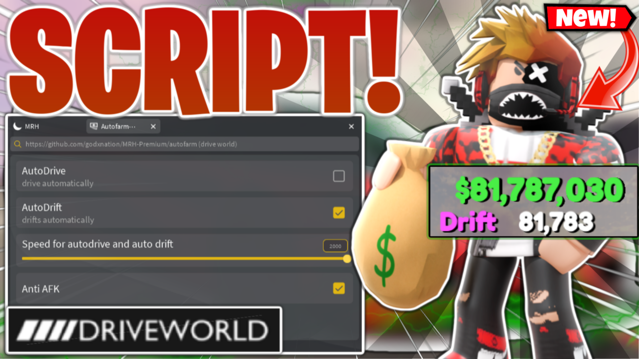 Roblox Drive World Script GUI / Hack (AUTOFARM + MONEY GLITCH + CODES + INF MONEY) PASTEBIN 2023